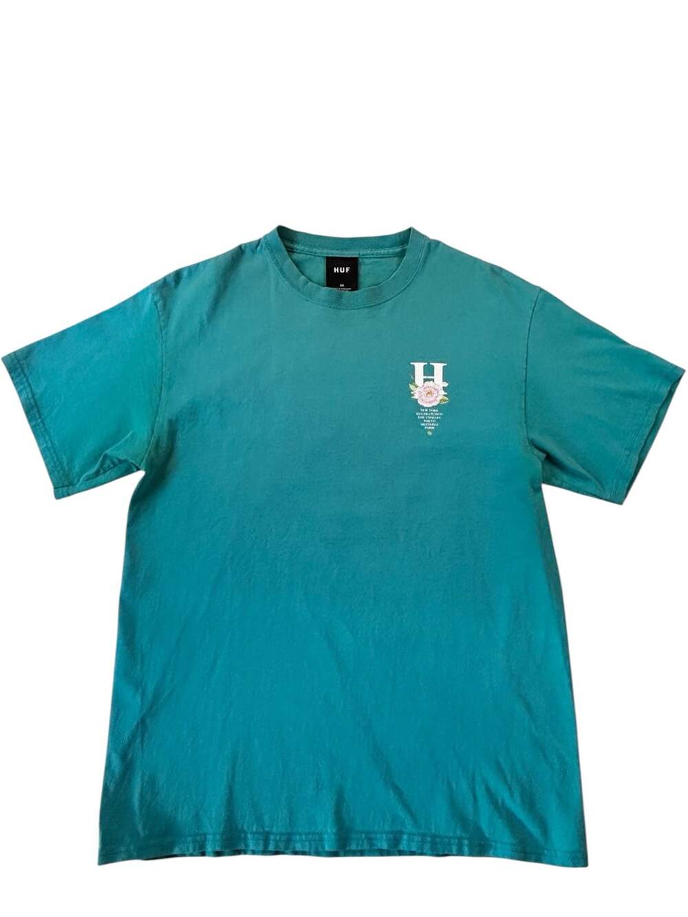 HUF Central Park Floral Vertical Logo Graphic T-Shirt Turquoise Green